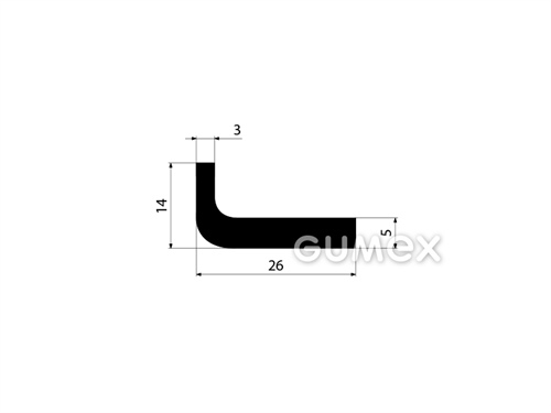 "L" Gummiprofil, 14x26/5mm, 70°ShA, 2-Ströme, EPDM, -40°C/+100°C, schwarz, 